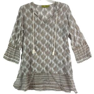 Rock paper flower tan Tibetan sheer tunic beach cover up. Size medium